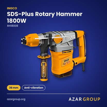 INGCO RH18008 SDS-Plus Rotary Hammer 1800W – 36 mm, Anti-vibration