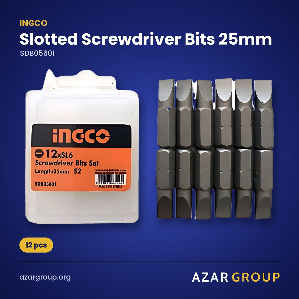INGCO SDB05601 Slotted Screwdriver Bits 25mm – 12 pcs