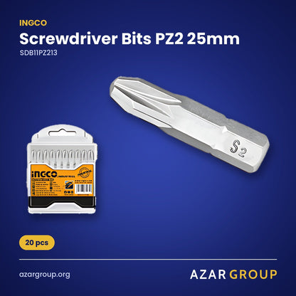 INGCO SDB11PZ213 Screwdriver Bits PZ2 25mm – 20 pcs
