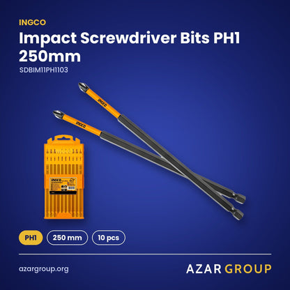 INGCO SDBIM11PH1103 Impact Screwdriver Bits PH1 250mm – PH1, 250 mm, 10 pcs