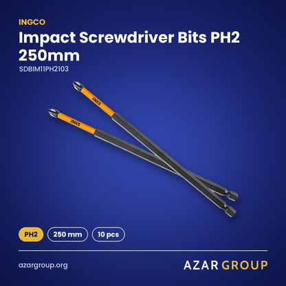 INGCO SDBIM11PH2103 Impact Screwdriver Bits PH2 250mm – PH2, 250 mm, 10 pcs