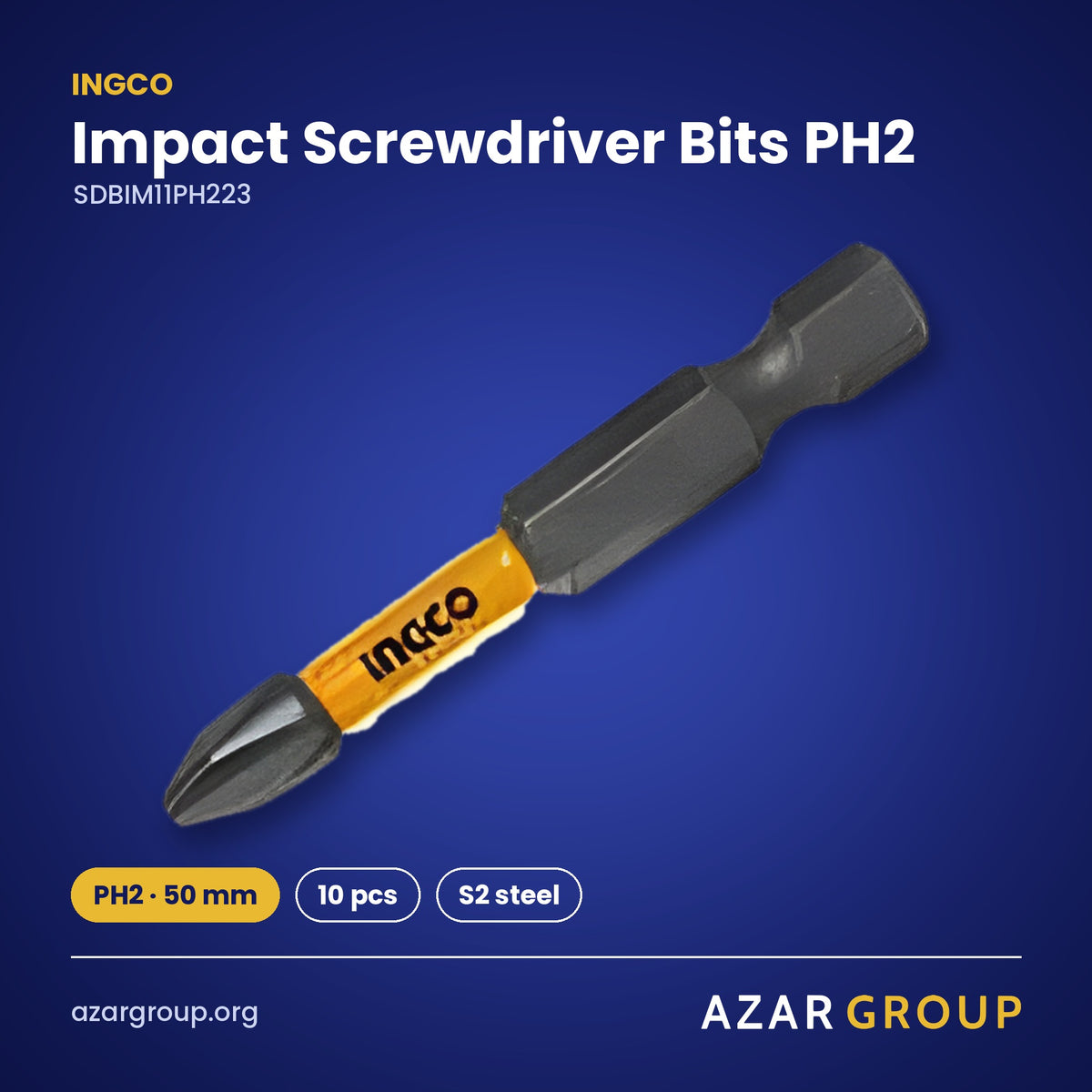 INGCO SDBIM11PH223 Impact Screwdriver Bits PH2 – PH2 · 50 mm, 10 pcs, S2 steel