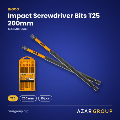 INGCO SDBIM11T2583 Impact Screwdriver Bits T25 200mm – T25, 200 mm, 10 pcs