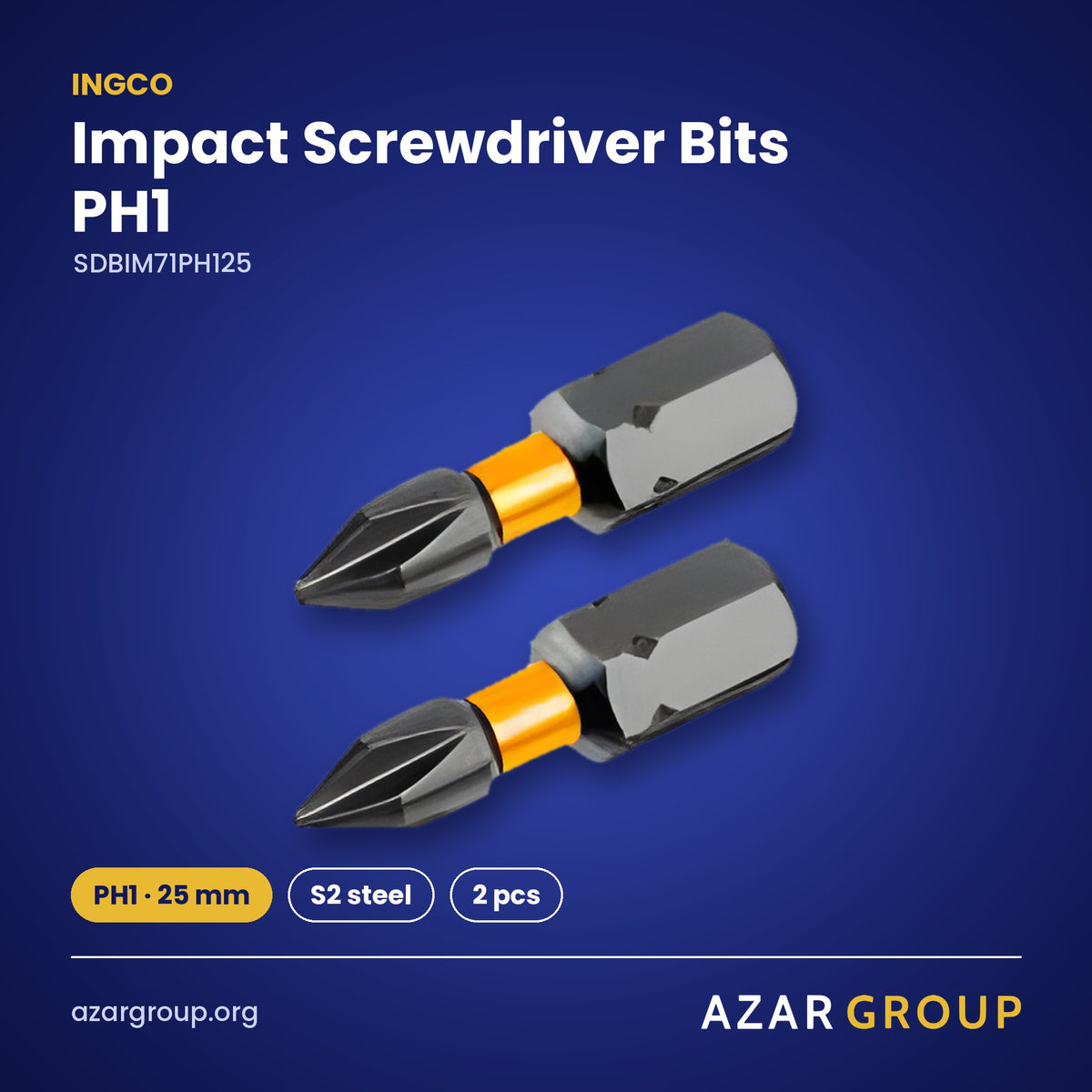 INGCO SDBIM71PH125 Impact Screwdriver Bits PH1 – PH1 · 25 mm, S2 steel, 2 pcs