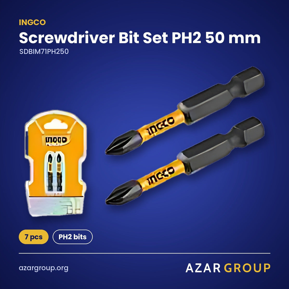 INGCO SDBIM71PH250 Screwdriver Bit Set PH2 50 mm – 7 pcs, PH2 bits