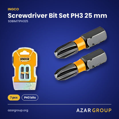 INGCO SDBIM71PH325 Screwdriver Bit Set PH3 25 mm – 7 pcs, PH3 bits