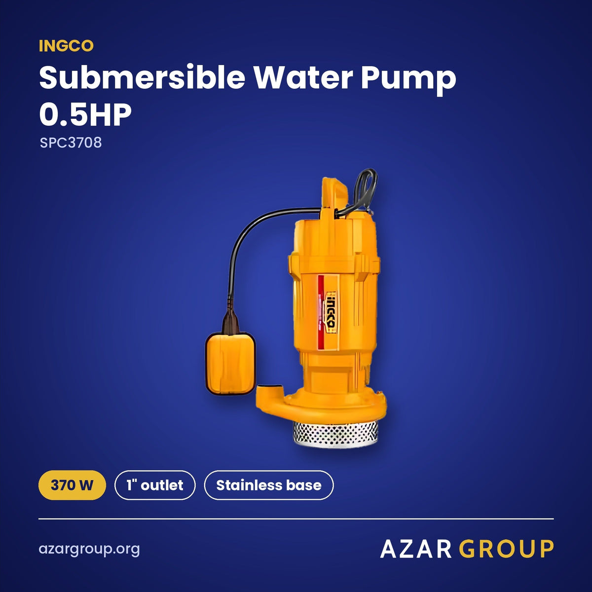 INGCO SPC3708 Submersible Water Pump 0.5HP – 370 W, 1" outlet, Stainless base