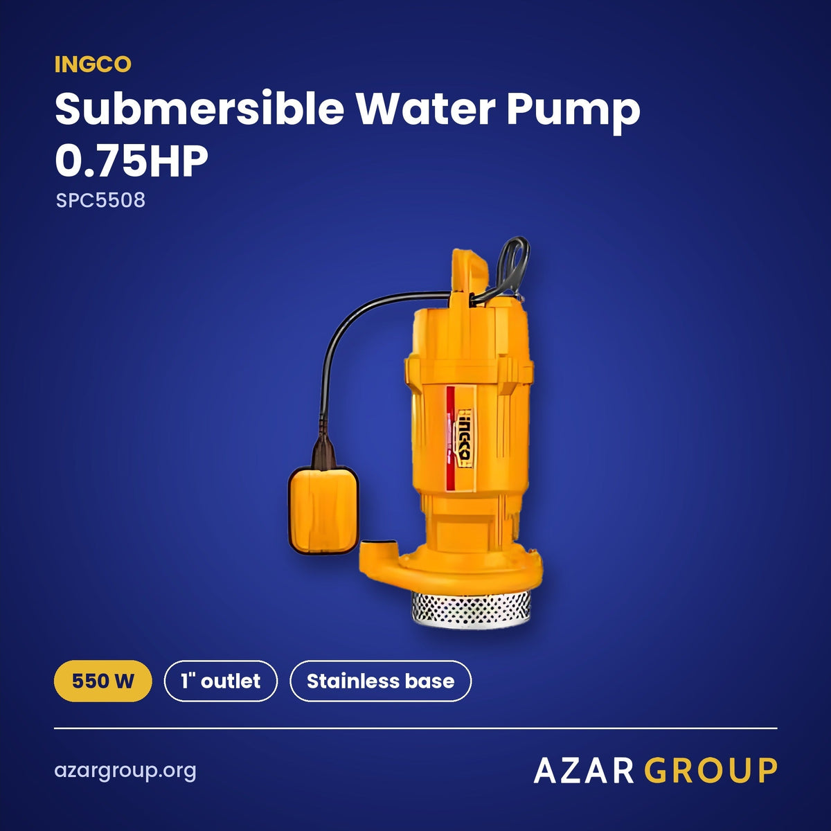 INGCO SPC5508 Submersible Water Pump 0.75HP – 550 W, 1" outlet, Stainless base
