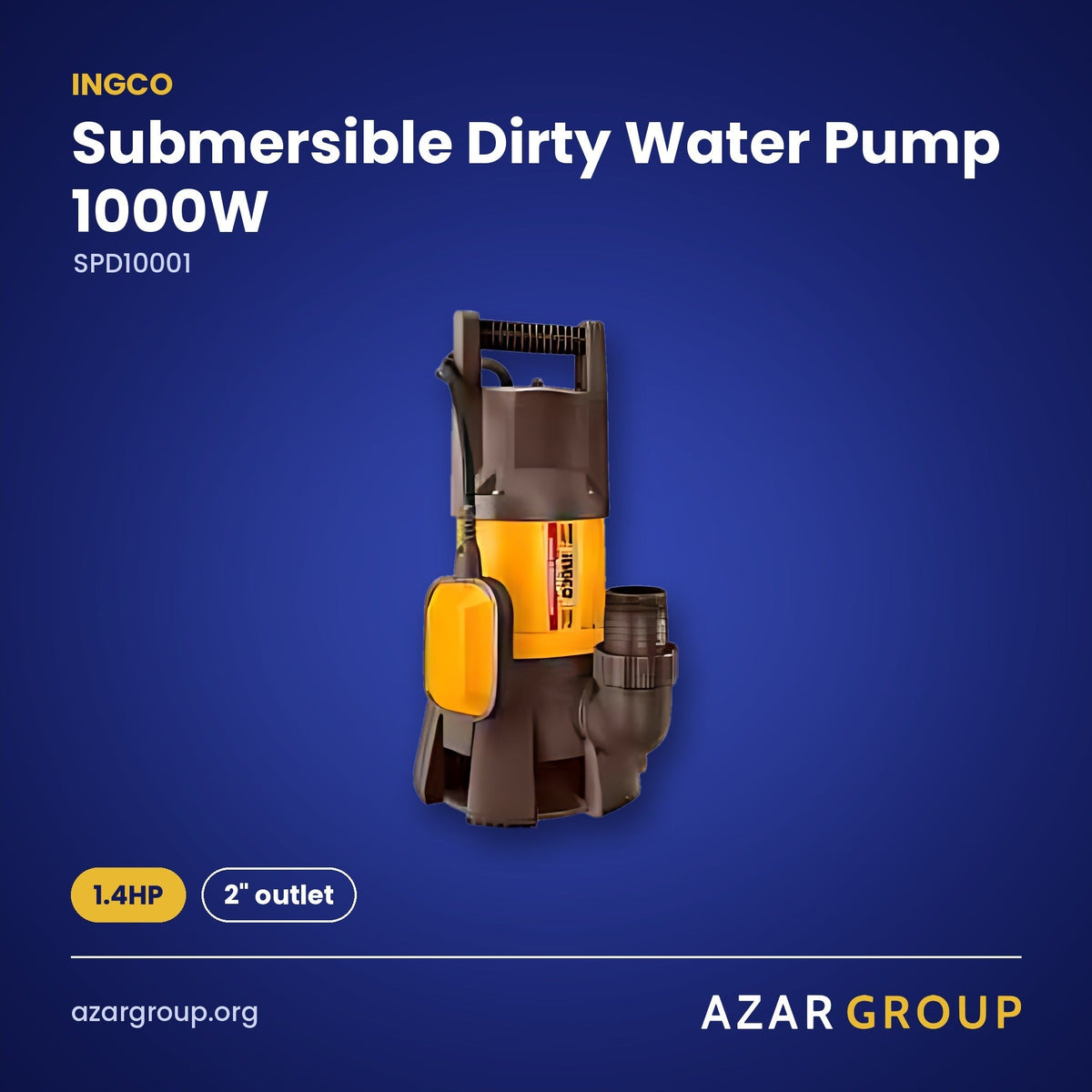 INGCO SPD10001 Submersible Dirty Water Pump 1000W – 1.4HP, 2" outlet