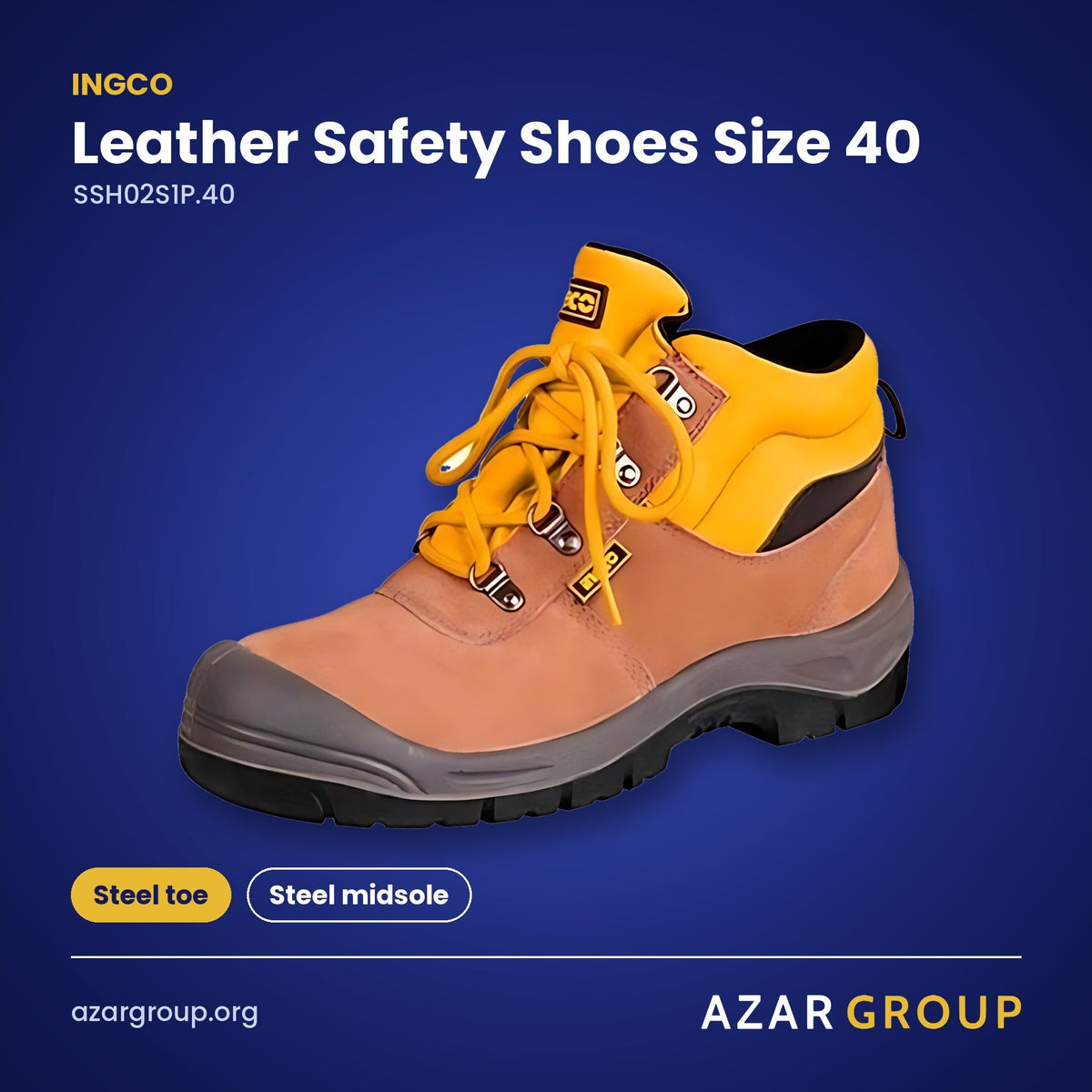 INGCO SSH02S1P.40 Leather Safety Shoes Size 40 – Steel toe, Steel midsole