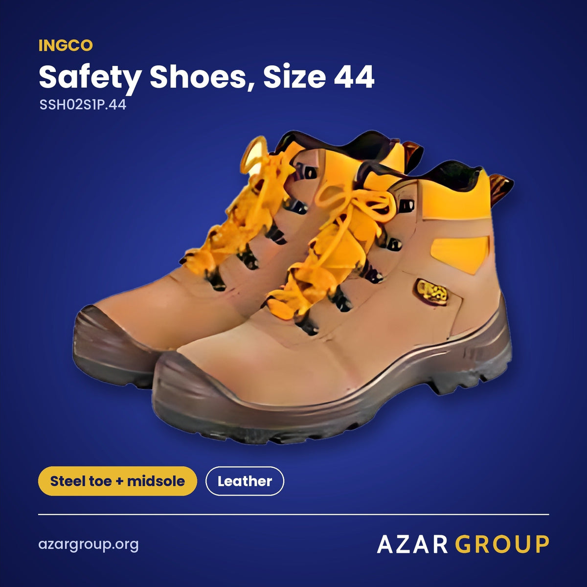 INGCO SSH02S1P.44 Safety Shoes, Size 44 – Steel toe + midsole, Leather