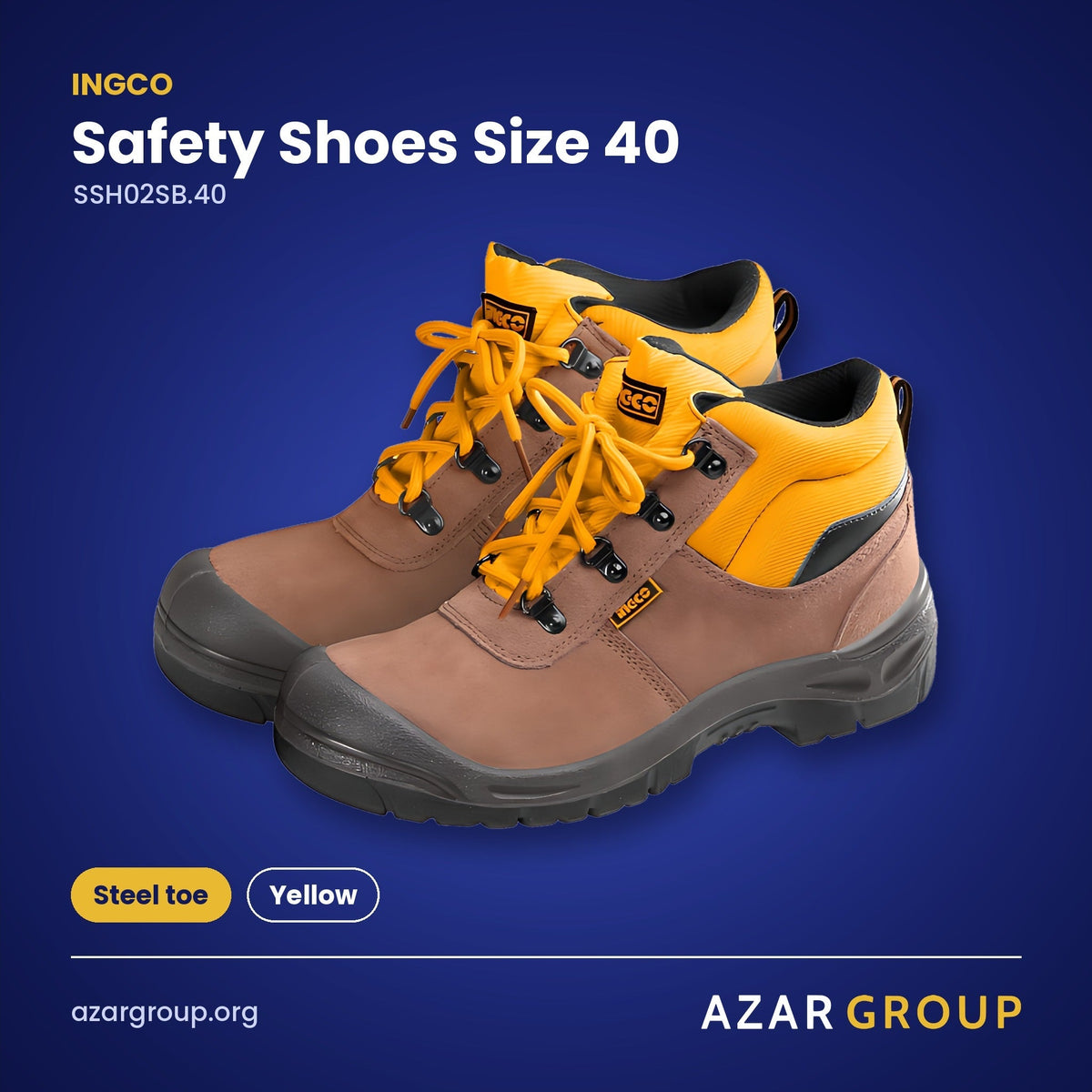 INGCO SSH02SB.40 Safety Shoes Size 40 – Steel toe, Yellow