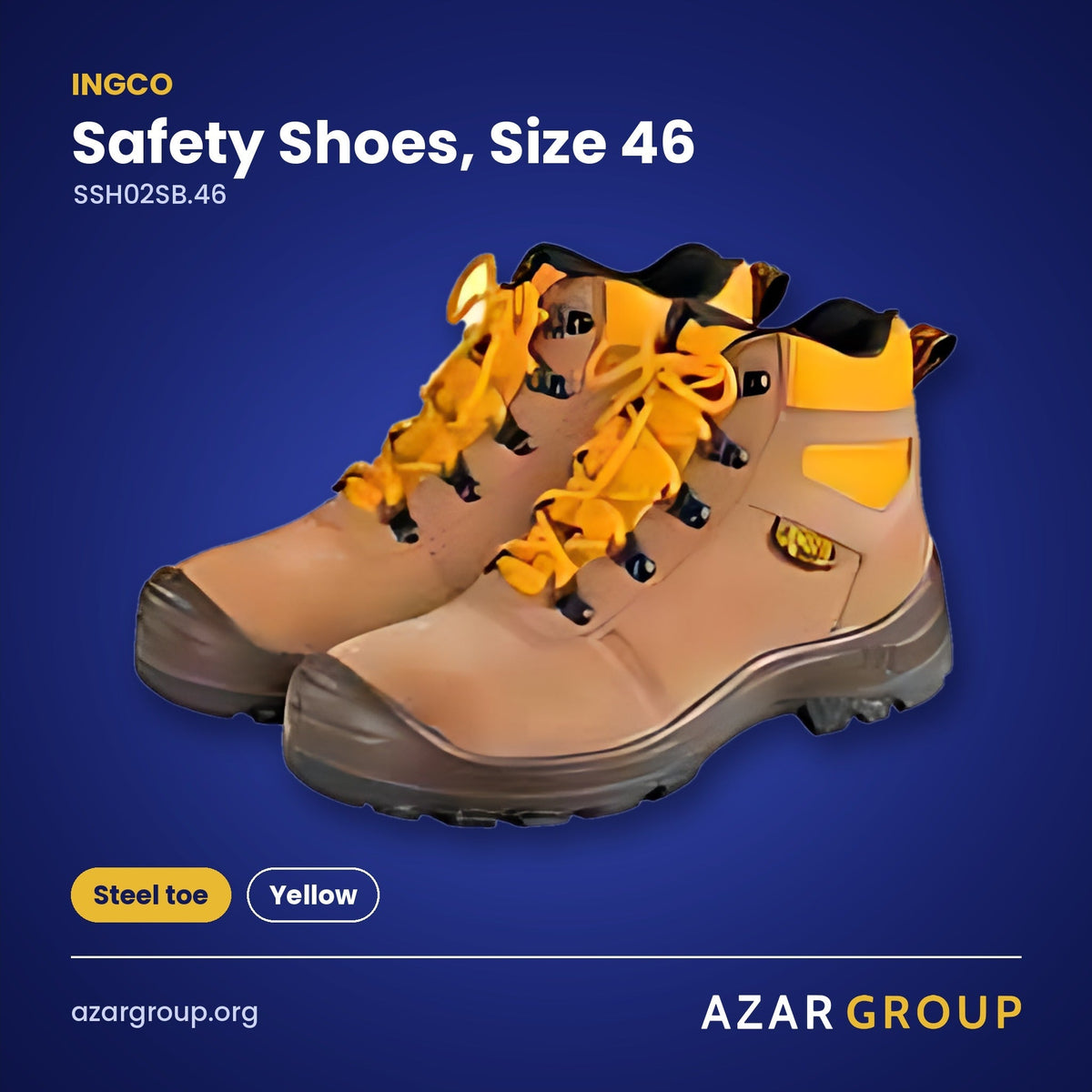 INGCO SSH02SB.46 Safety Shoes, Size 46 – Steel toe, Yellow