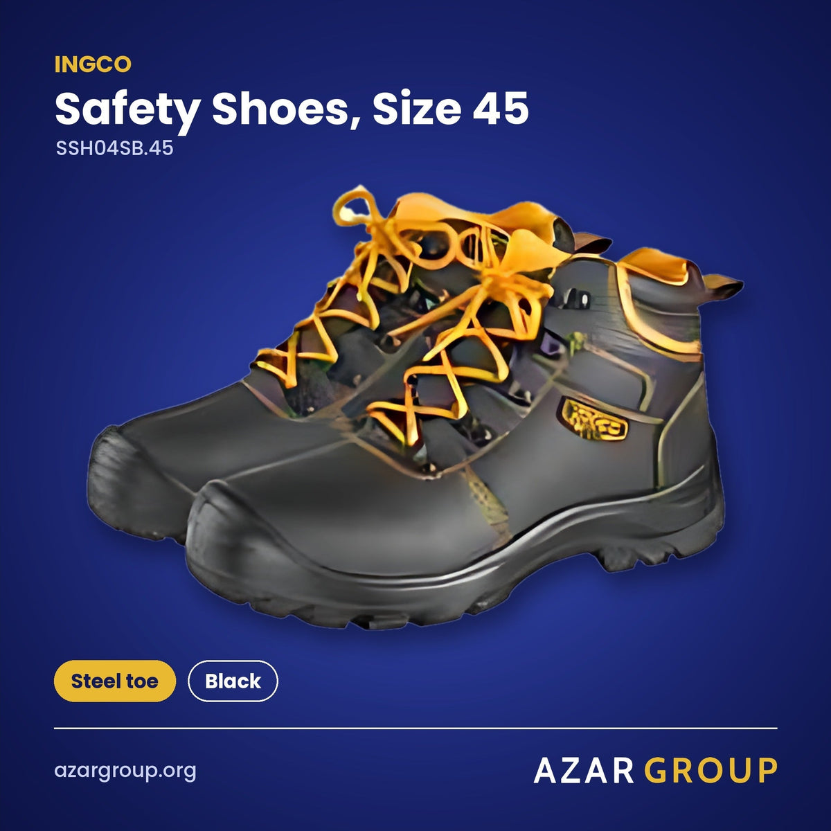 INGCO SSH04SB.45 Safety Shoes, Size 45 – Steel toe, Black
