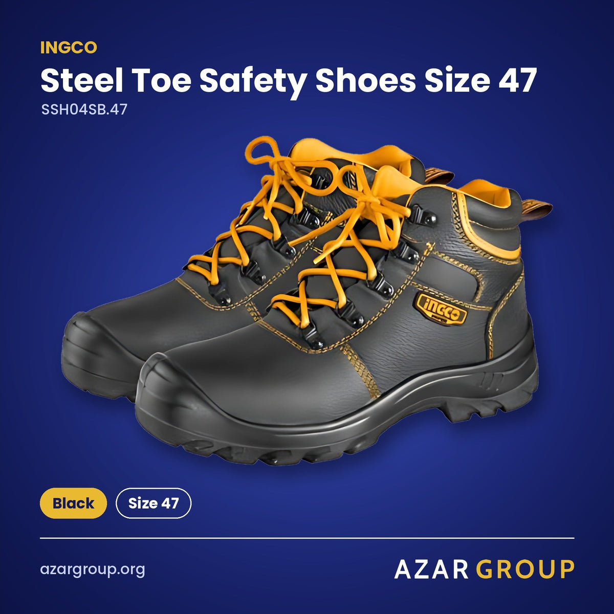 INGCO SSH04SB.47 Steel Toe Safety Shoes Size 47 – Black, Size 47