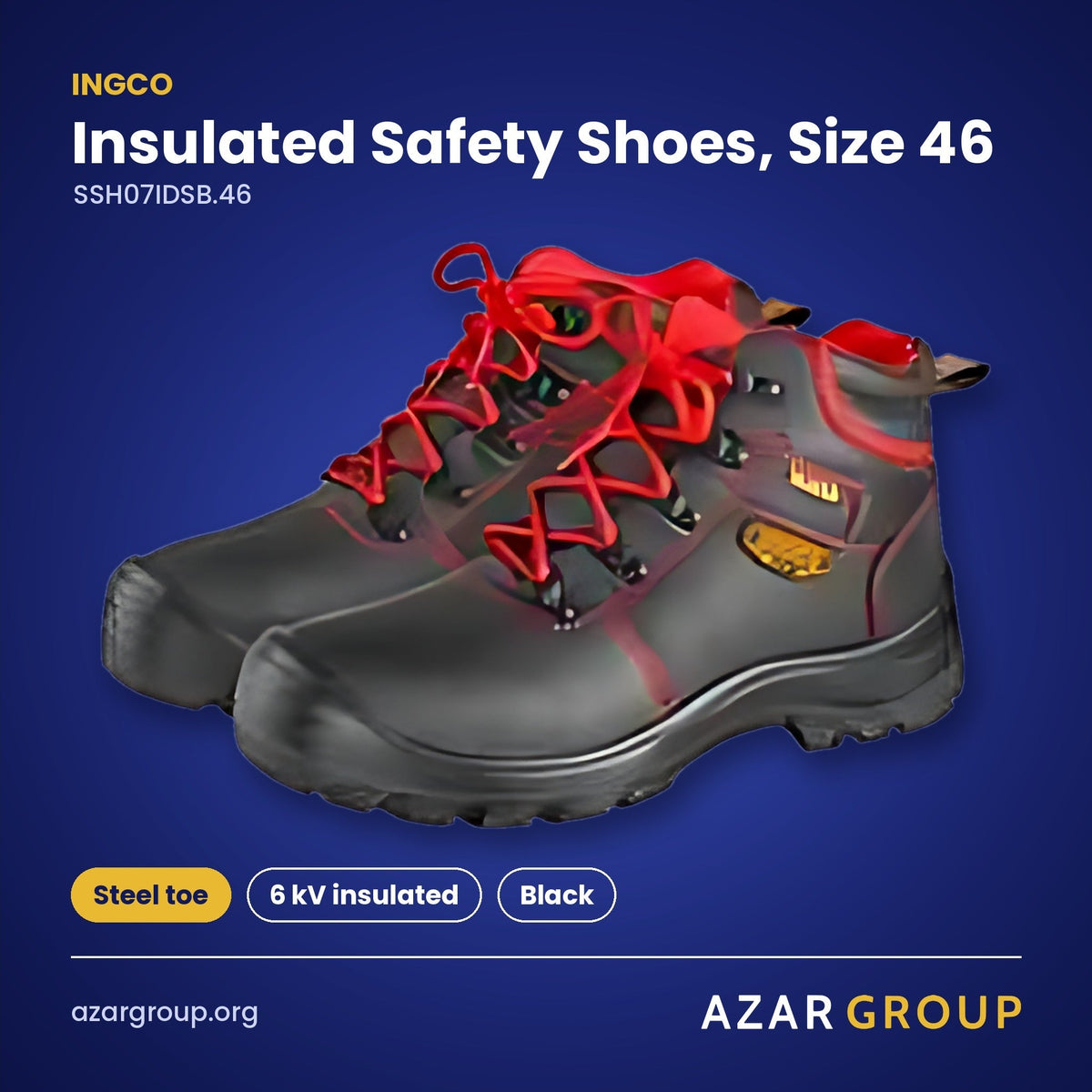 INGCO SSH07IDSB.46 Insulated Safety Shoes, Size 46 – Steel toe, 6 kV insulated, Black