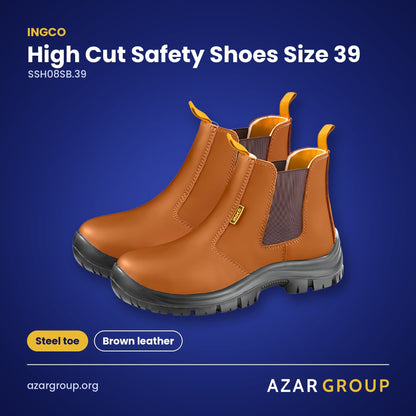 INGCO SSH08SB.39 High Cut Safety Shoes Size 39 – Steel toe, Brown leather