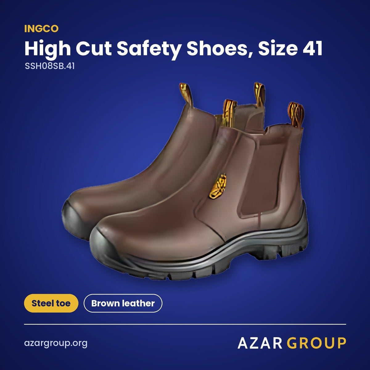 INGCO SSH08SB.41 High Cut Safety Shoes, Size 41 – Steel toe, Brown leather