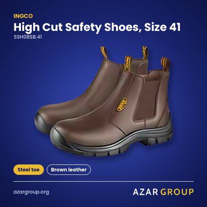 INGCO SSH08SB.41 High Cut Safety Shoes, Size 41 – Steel toe, Brown leather