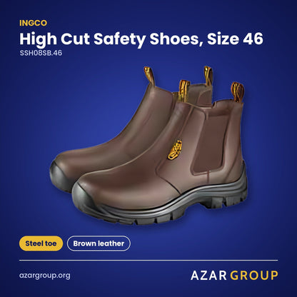 INGCO SSH08SB.46 High Cut Safety Shoes, Size 46 – Steel toe, Brown leather