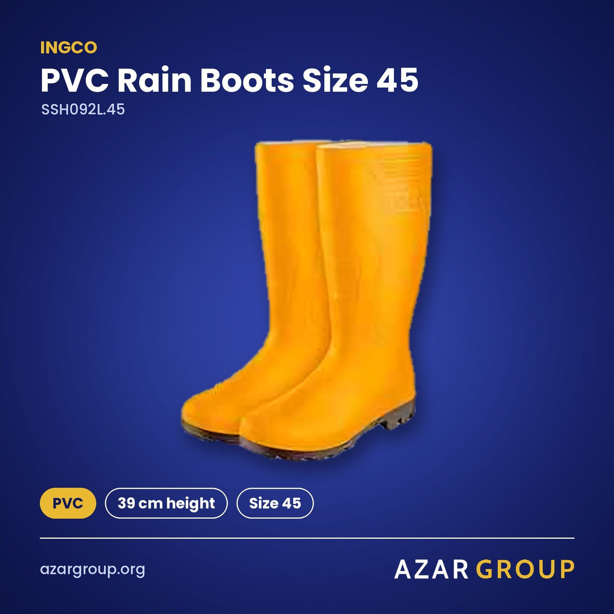 INGCO SSH092L.45 PVC Rain Boots Size 45 – PVC, 39 cm height, Size 45