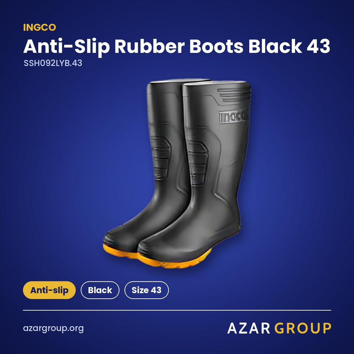 INGCO SSH092LYB.43 Anti-Slip Rubber Boots Black 43 – Anti-slip, Black, Size 43
