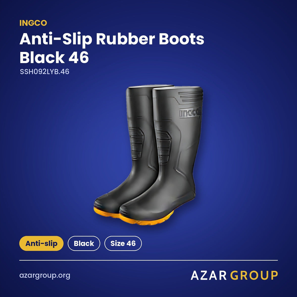 INGCO SSH092LYB.46 Anti-Slip Rubber Boots Black 46 – Anti-slip, Black, Size 46