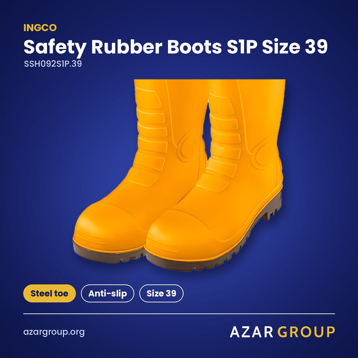 INGCO SSH092S1P.39 Safety Rubber Boots S1P Size 39 – Steel toe, Anti-slip, Size 39