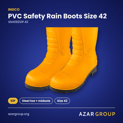 INGCO SSH092S1P.42 PVC Safety Rain Boots Size 42 – S1P, Steel toe + midsole, Size 42