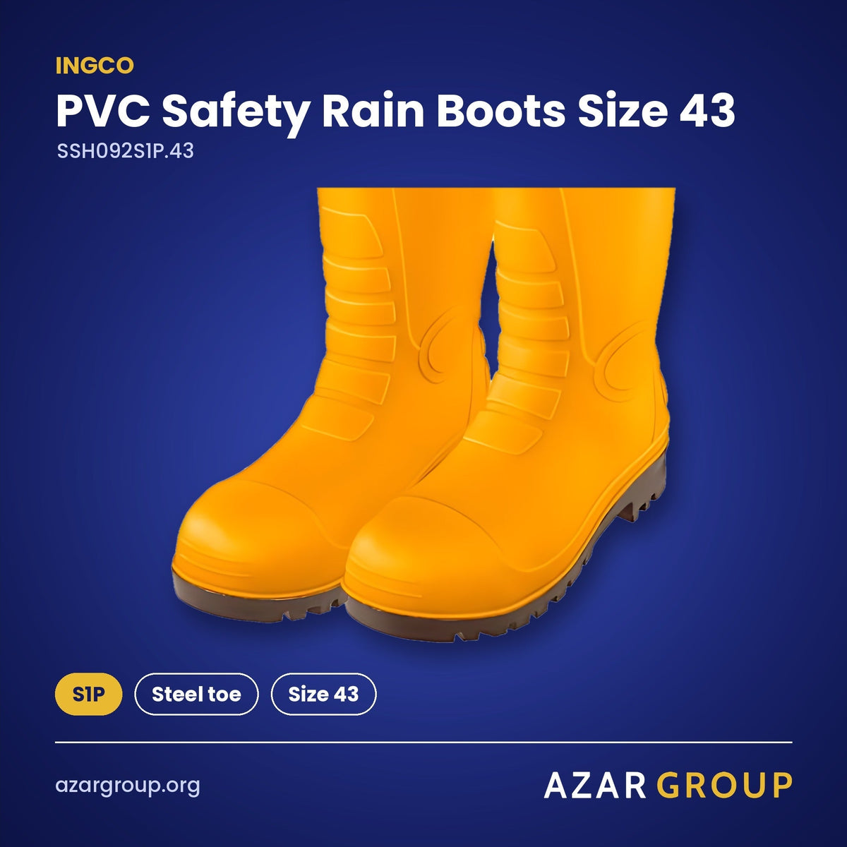 INGCO SSH092S1P.43 PVC Safety Rain Boots Size 43 – S1P, Steel toe, Size 43