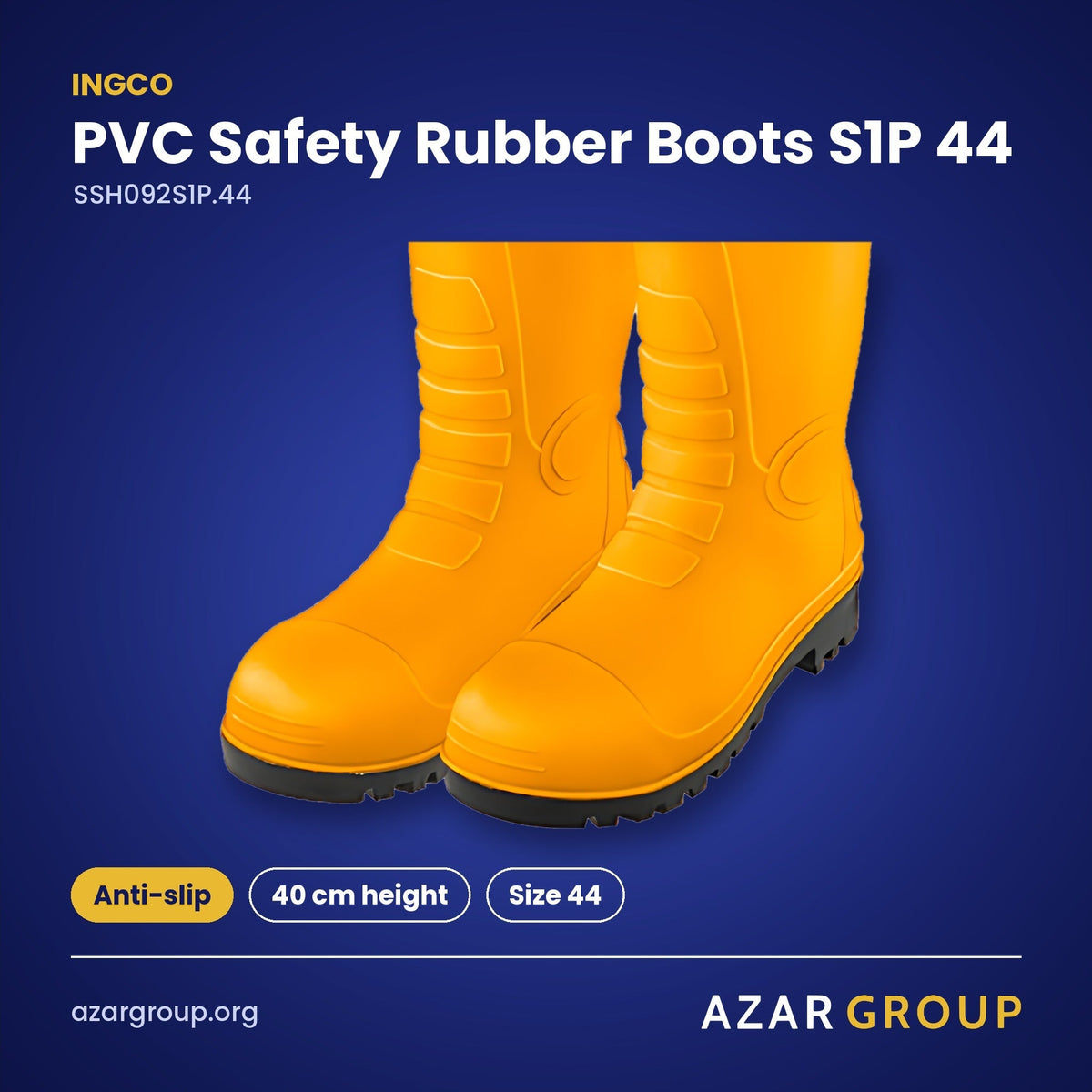 INGCO SSH092S1P.44 PVC Safety Rubber Boots S1P 44 – Anti-slip, 40 cm height, Size 44