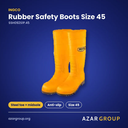 INGCO SSH092S1P.45 Rubber Safety Boots Size 45 – Steel toe + midsole, Anti-slip, Size 45