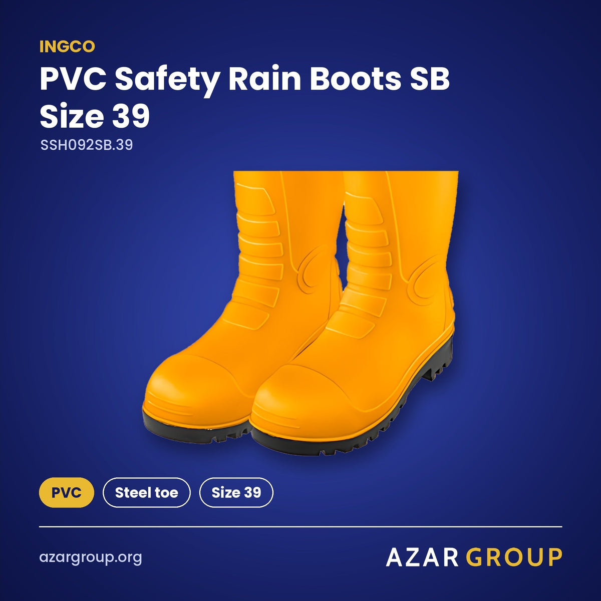 INGCO SSH092SB.39 PVC Safety Rain Boots SB Size 39 – PVC, Steel toe, Size 39