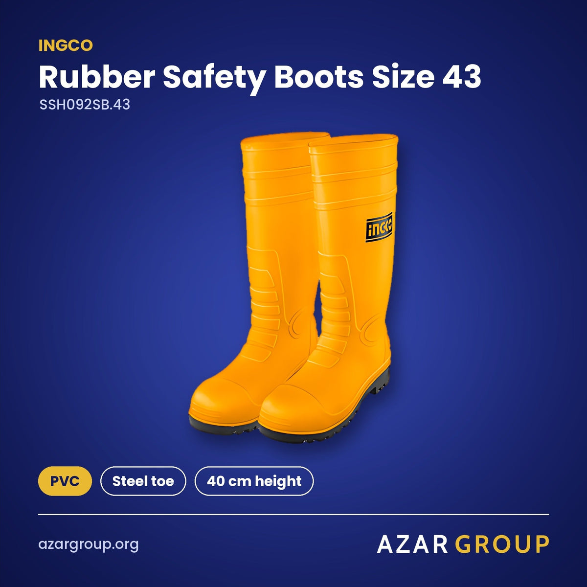 INGCO SSH092SB.43 Rubber Safety Boots Size 43 – PVC, Steel toe, 40 cm height
