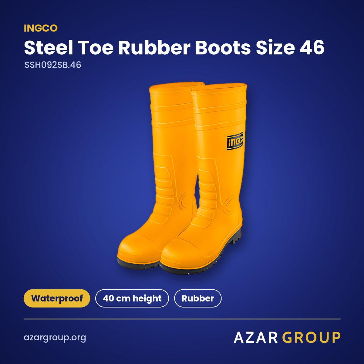 INGCO SSH092SB.46 Steel Toe Rubber Boots Size 46 – Waterproof, 40 cm height, Rubber