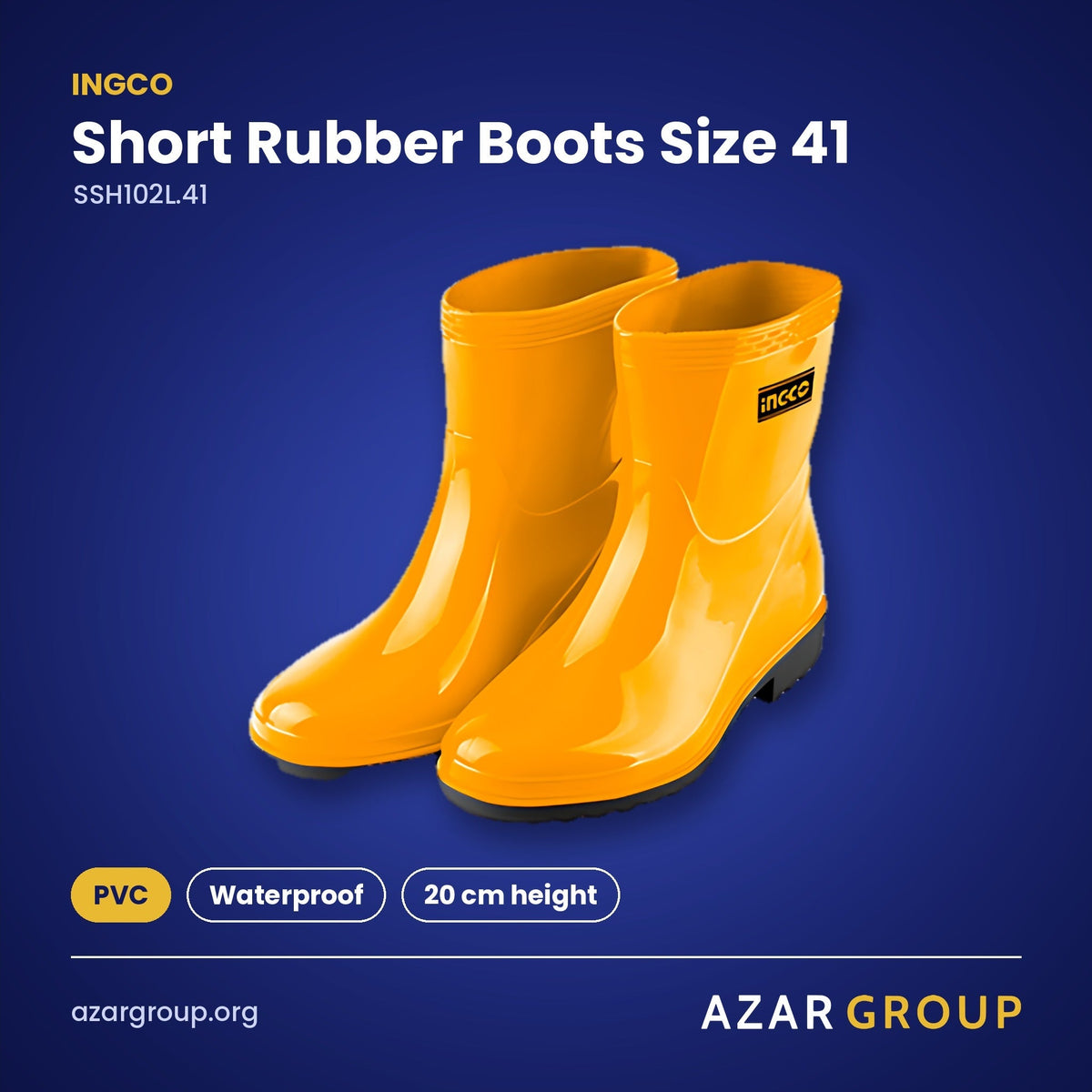 INGCO SSH102L.41 Short Rubber Boots Size 41 – PVC, Waterproof, 20 cm height