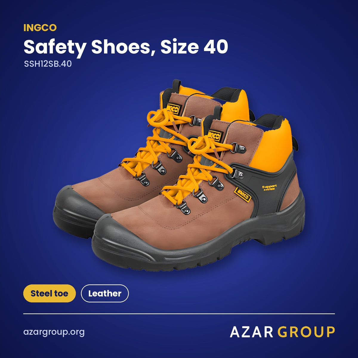 INGCO SSH12SB.40 Safety Shoes, Size 40 – Steel toe, Leather