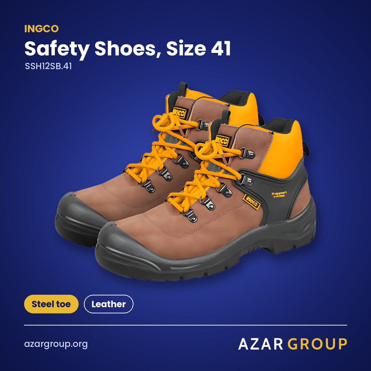 INGCO SSH12SB.41 Safety Shoes, Size 41 – Steel toe, Leather