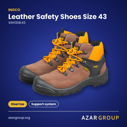 INGCO SSH12SB.43 Leather Safety Shoes Size 43 – Steel toe, Support system