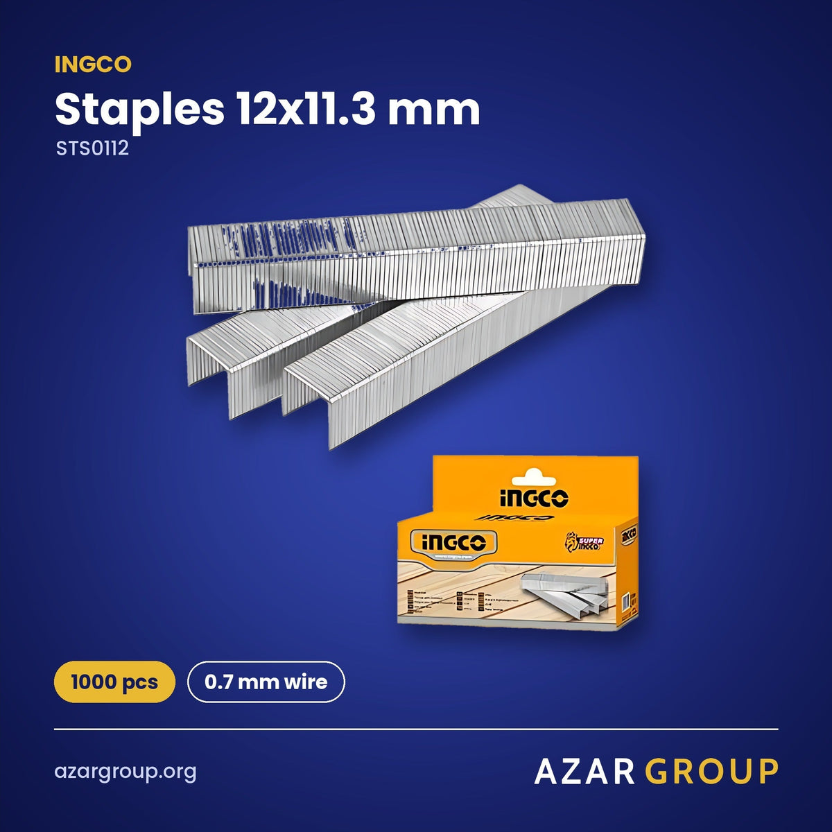 INGCO STS0112 Staples 12x11.3 mm – 1000 pcs, 0.7 mm wire