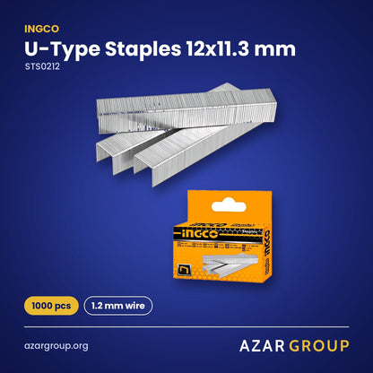 INGCO STS0212 U-Type Staples 12x11.3 mm – 1000 pcs, 1.2 mm wire