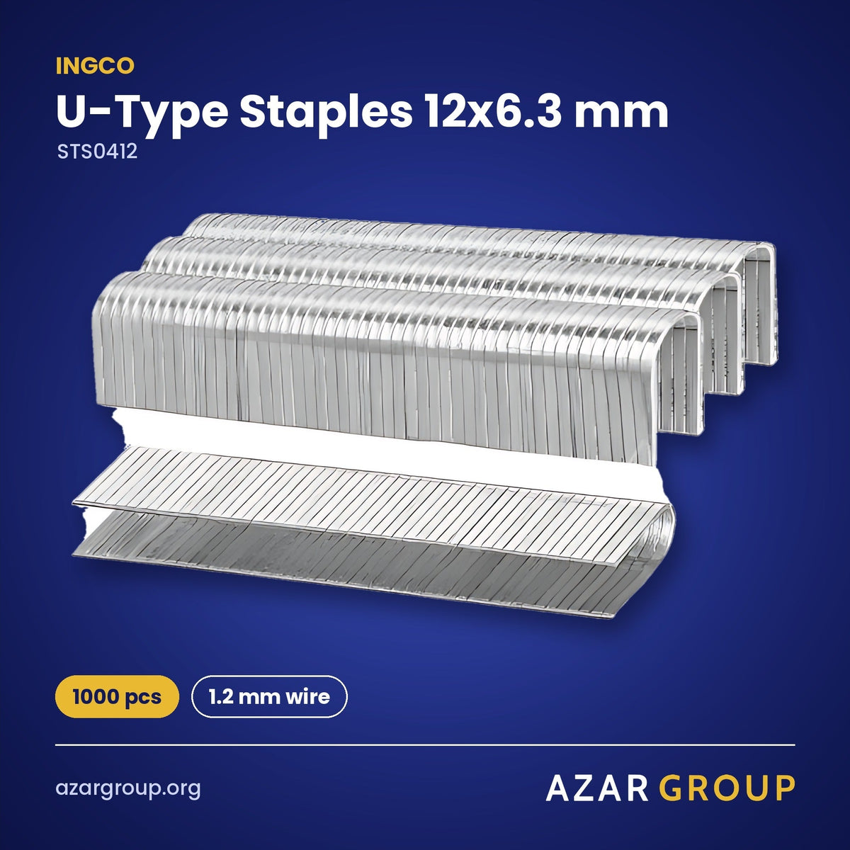 INGCO STS0412 U-Type Staples 12x6.3 mm – 1000 pcs, 1.2 mm wire