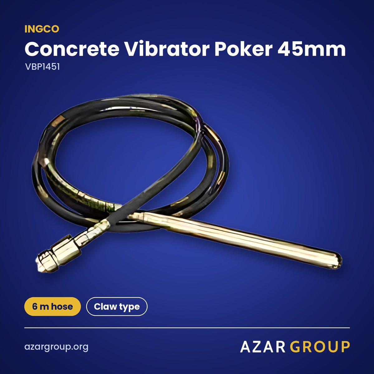 INGCO VBP1451 Concrete Vibrator Poker 45mm – 6 m hose, Claw type