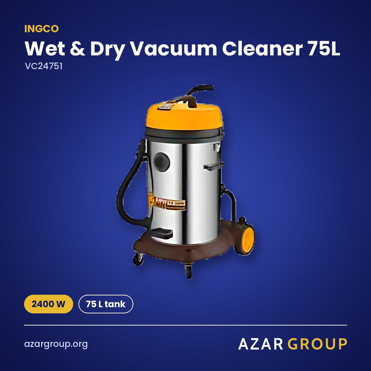 INGCO VC24751 Wet & Dry Vacuum Cleaner 75L – 2400 W, 75 L tank