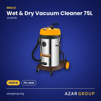 INGCO VC24751 Wet & Dry Vacuum Cleaner 75L – 2400 W, 75 L tank