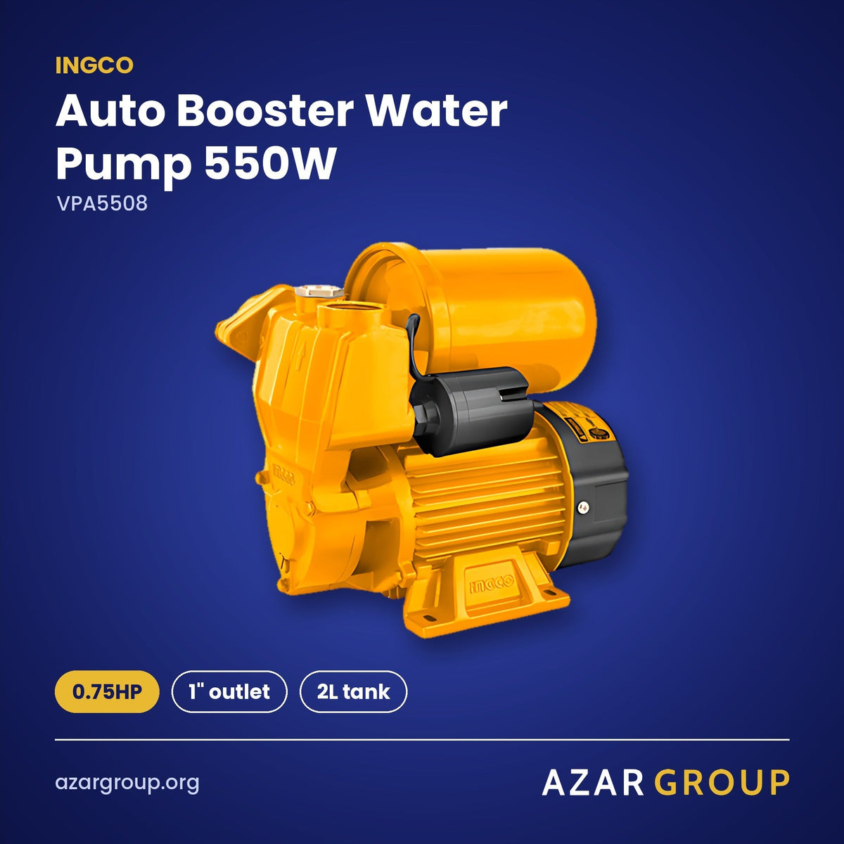 INGCO VPA5508 Auto Booster Water Pump 550W – 0.75HP, 1" outlet, 2L tank