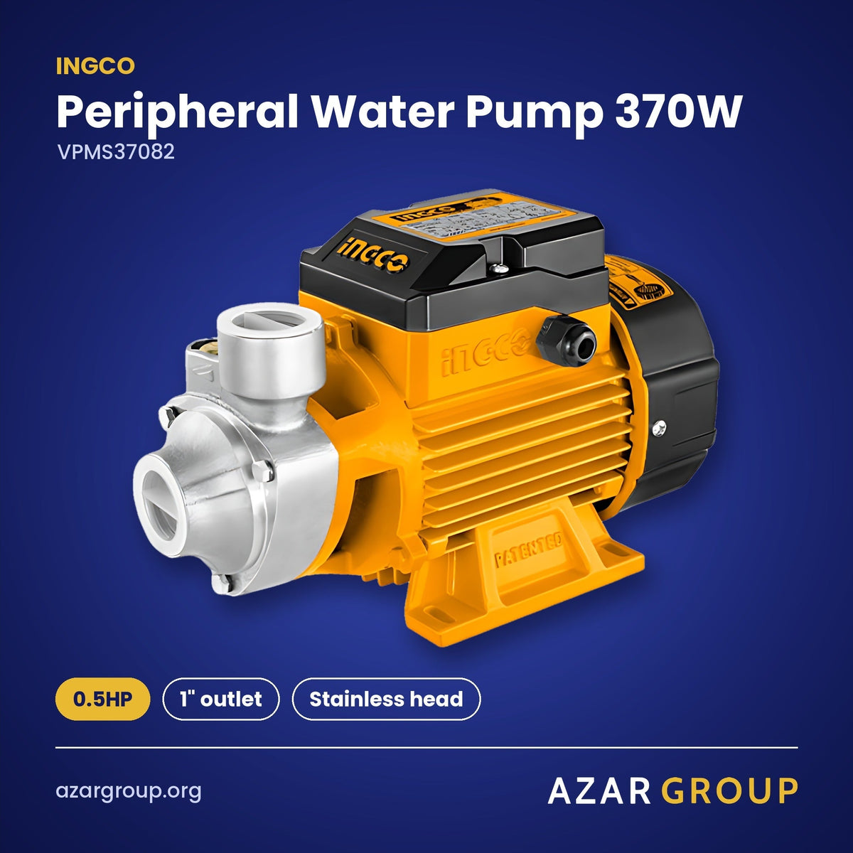 INGCO VPMS37082 Peripheral Water Pump 370W – 0.5HP, 1" outlet, Stainless head