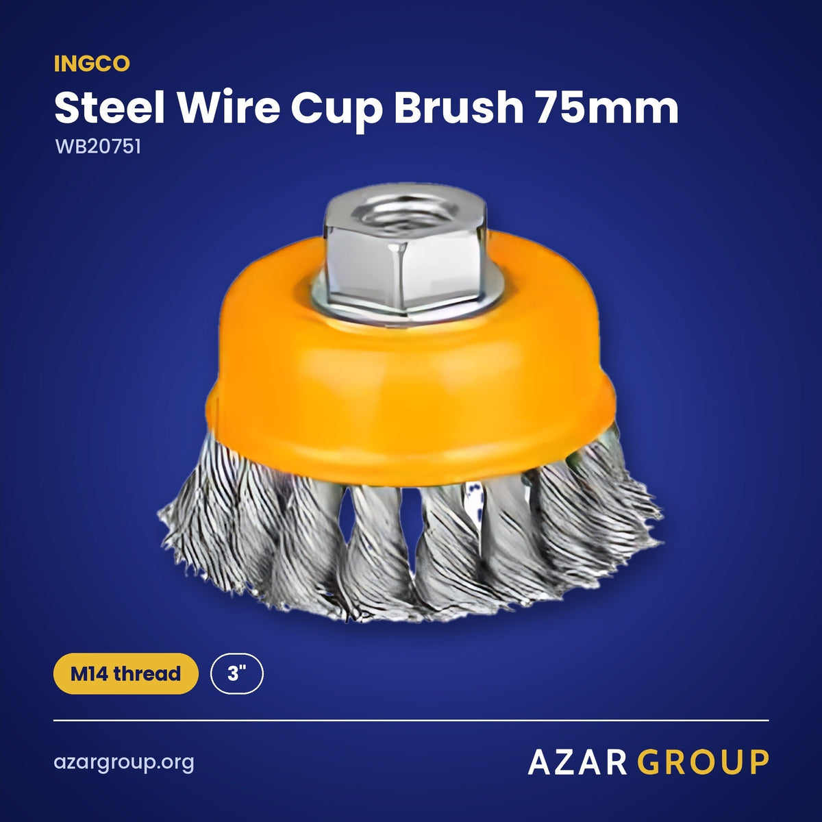 INGCO WB20751 Steel Wire Cup Brush 75mm – M14 thread, 3"