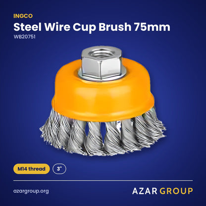 INGCO WB20751 Steel Wire Cup Brush 75mm – M14 thread, 3"