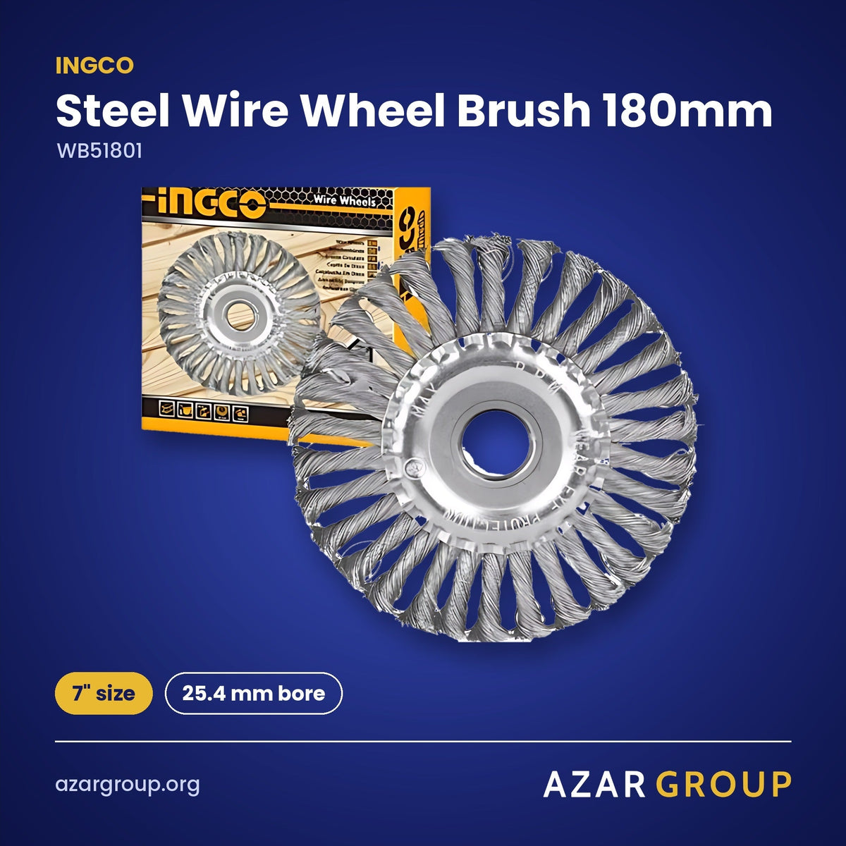 INGCO WB51801 Steel Wire Wheel Brush 180mm – 7" size, 25.4 mm bore